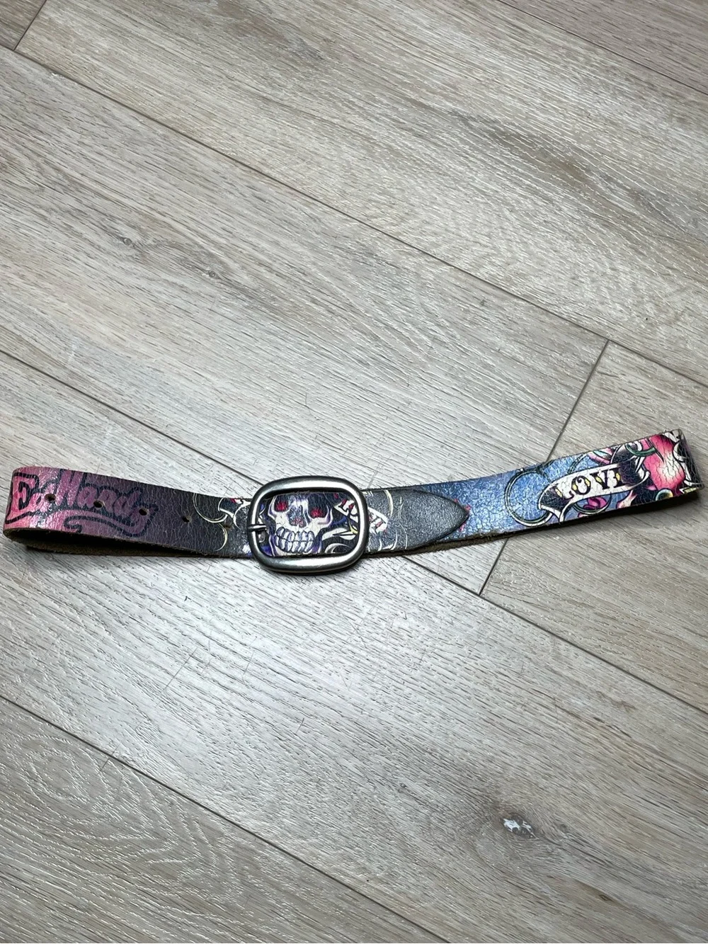 Vintage Ed Hardy “Love Kills Slowly” D Ring Leather Belt